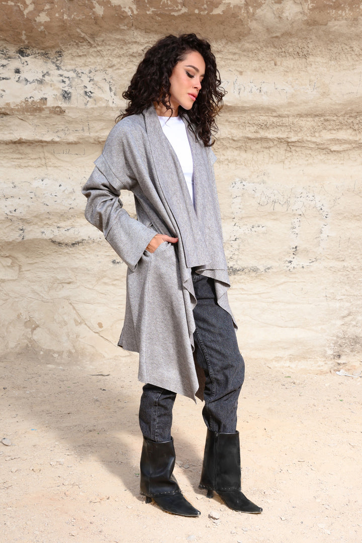 Asymmetric Shimmery Cardigan - Grey