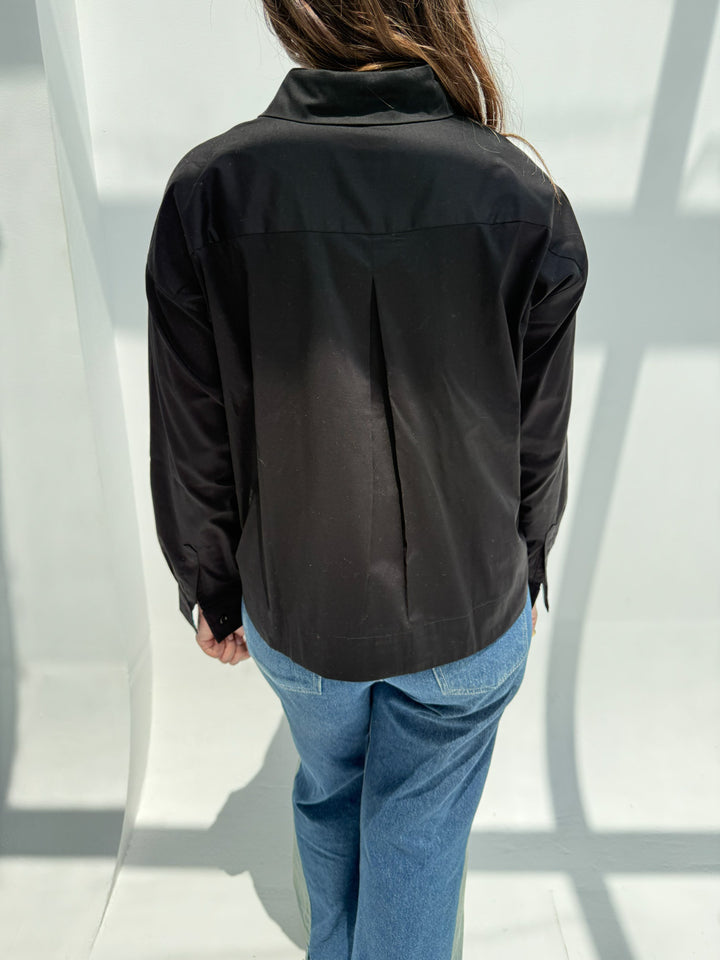 Cropped Poplin Shirt - Black