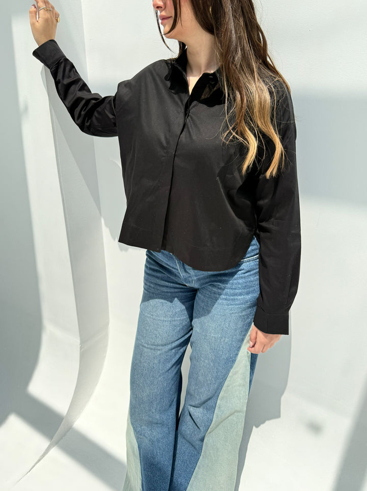 Cropped Poplin Shirt - Black