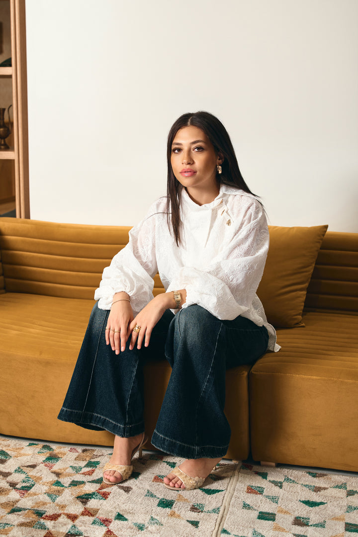 Side Collar Top - White