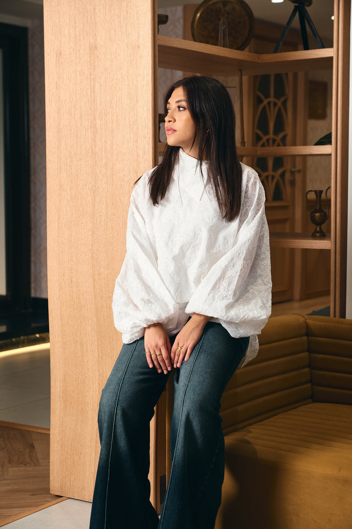 Side Collar Top - White