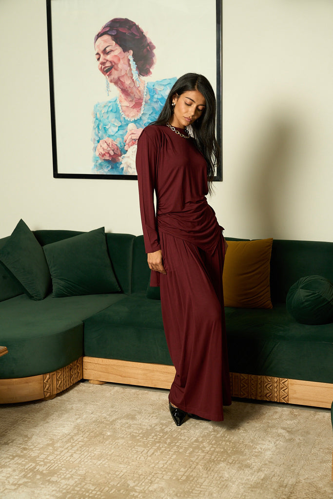 Draped Cotton Set - Burgundy