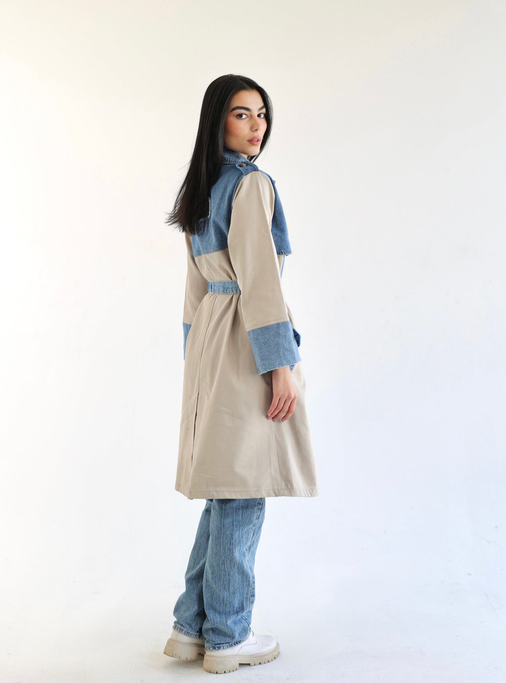 Denim Trench Coat- Beige