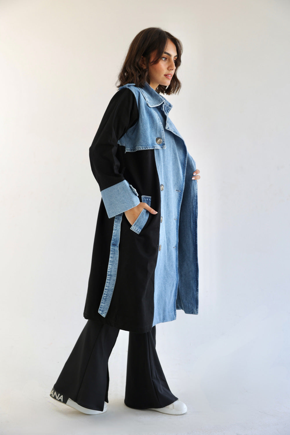 Denim Trench Coat- Black