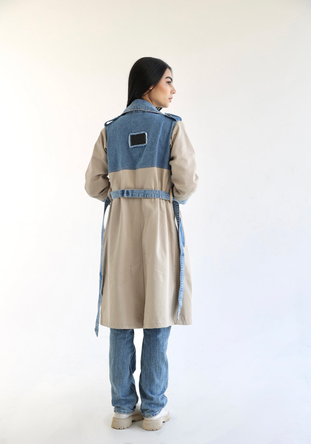 Denim Trench Coat- Beige