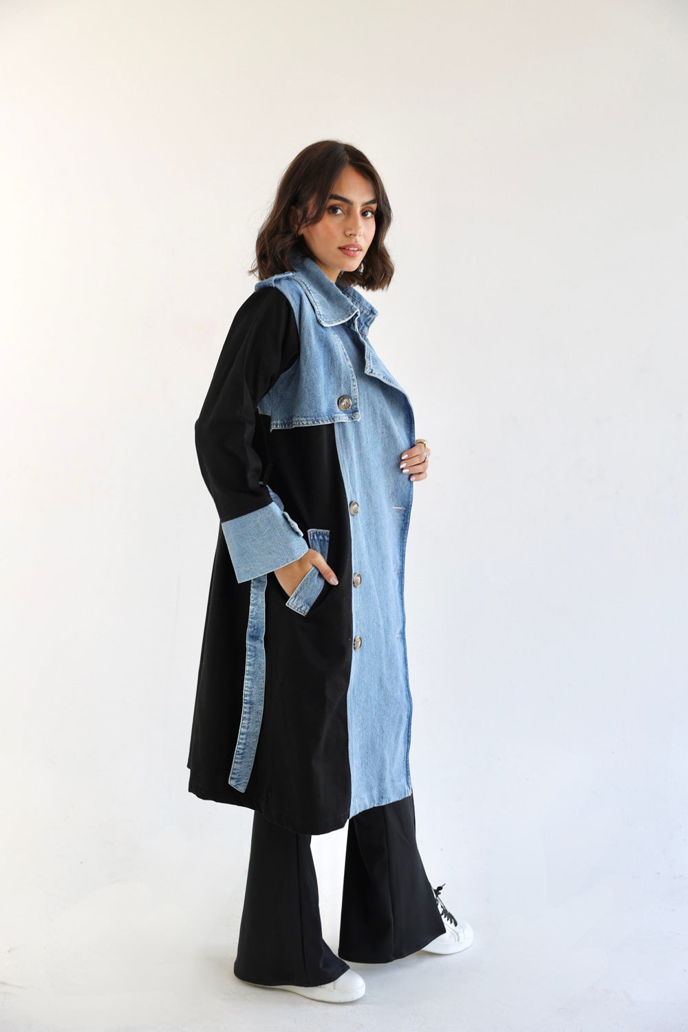 Denim Trench Coat- Black