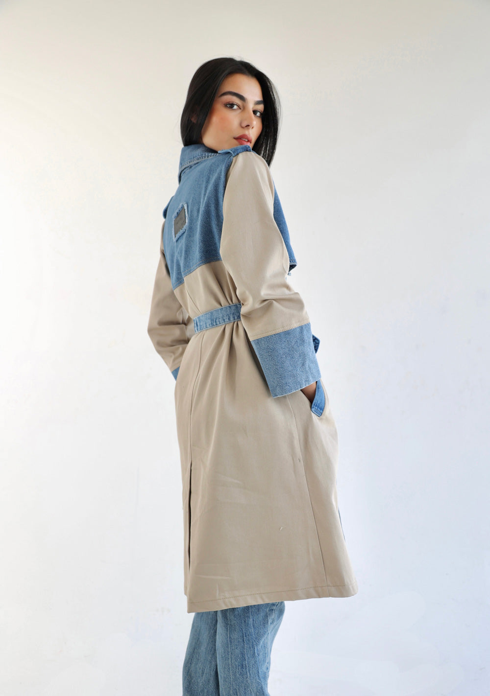 Denim Trench Coat- Beige