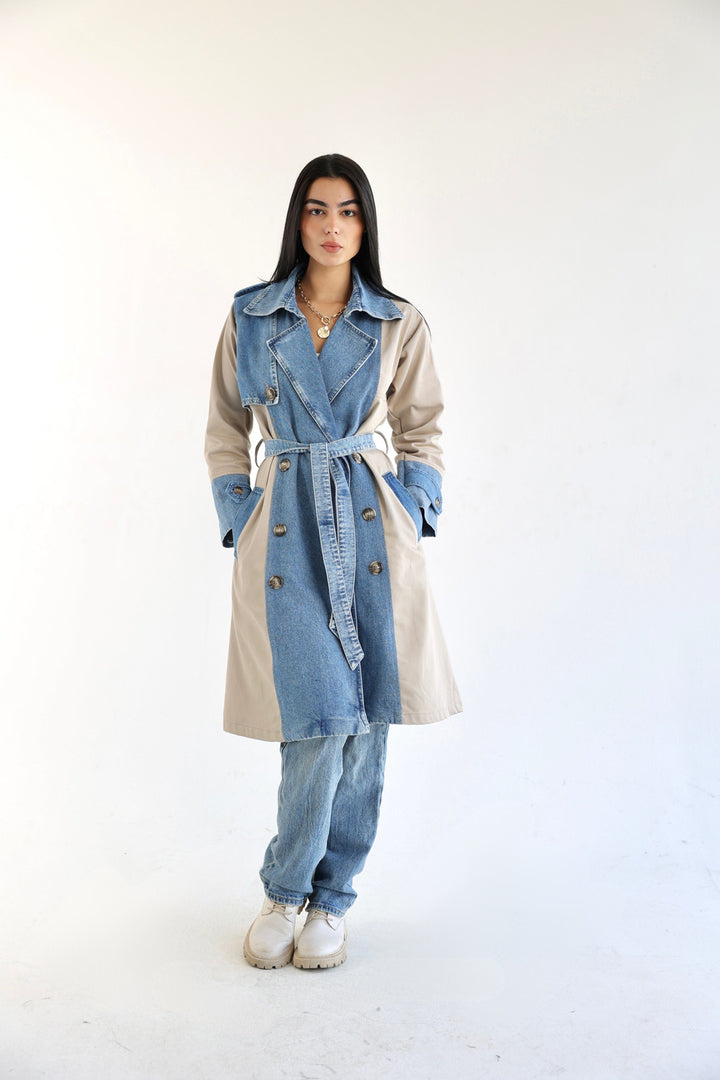 Denim Trench Coat- Beige