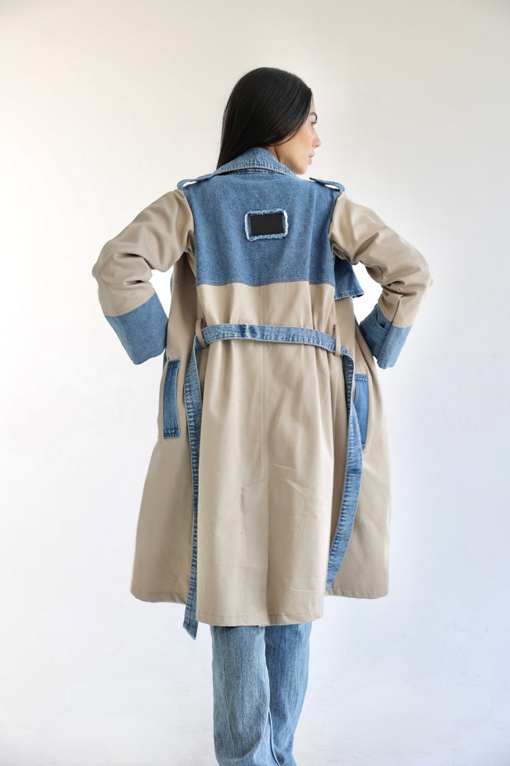 Denim Trench Coat- Beige