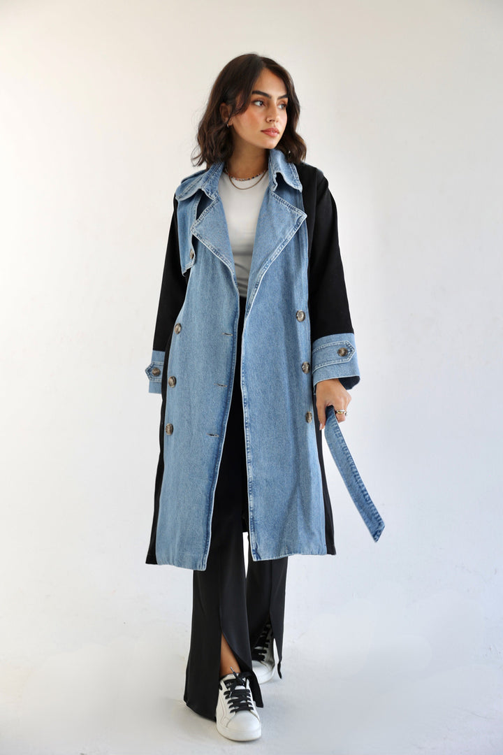 Denim Trench Coat- Black