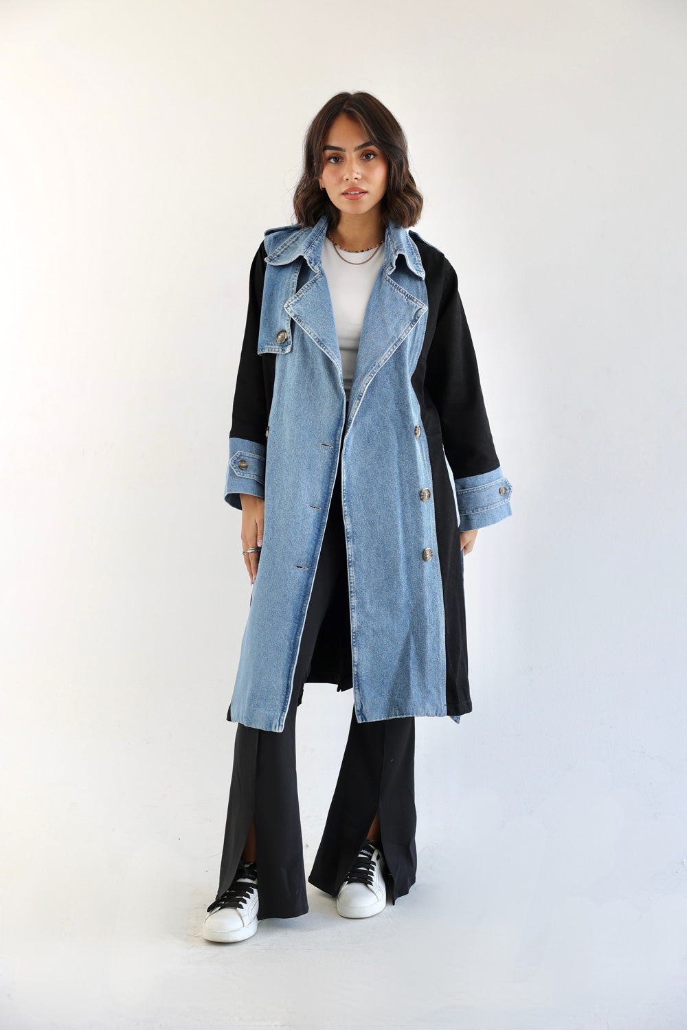 Denim Trench Coat- Black