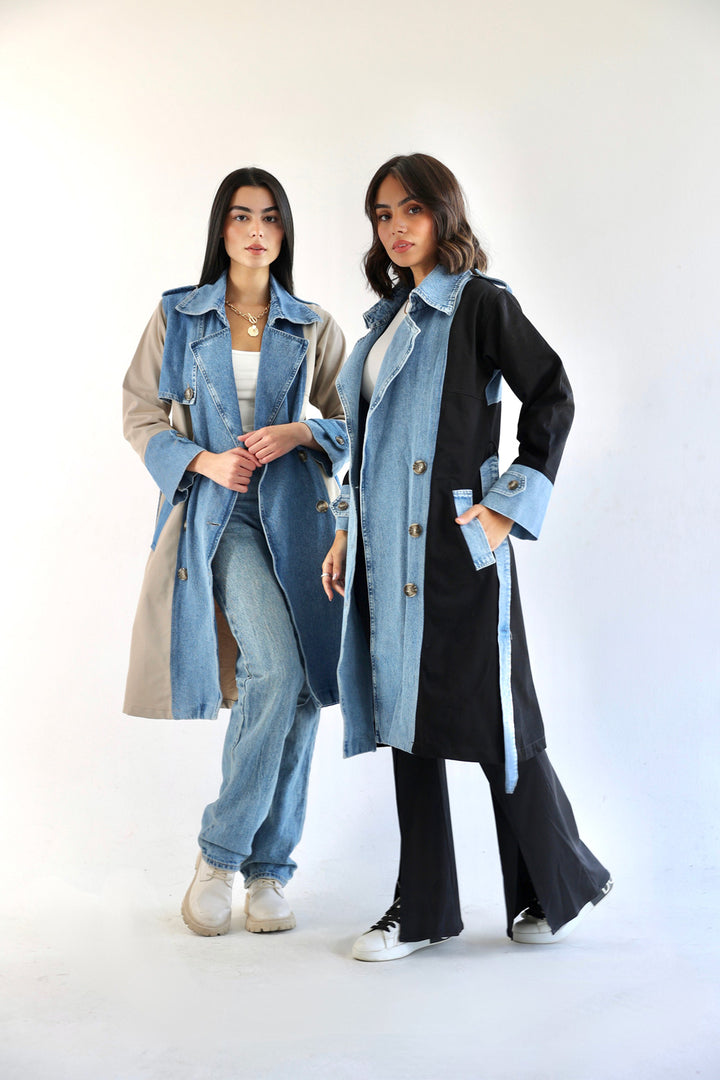 Denim Trench Coat- Black