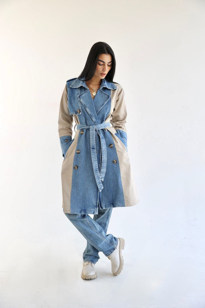 Denim Trench Coat- Beige