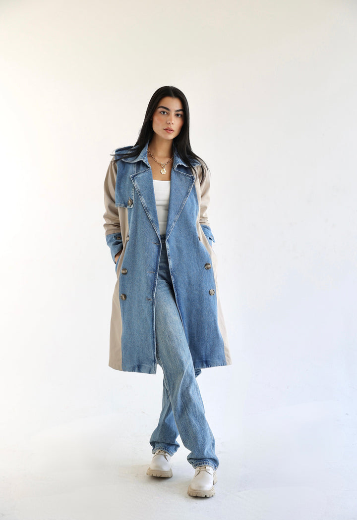 Denim Trench Coat- Beige