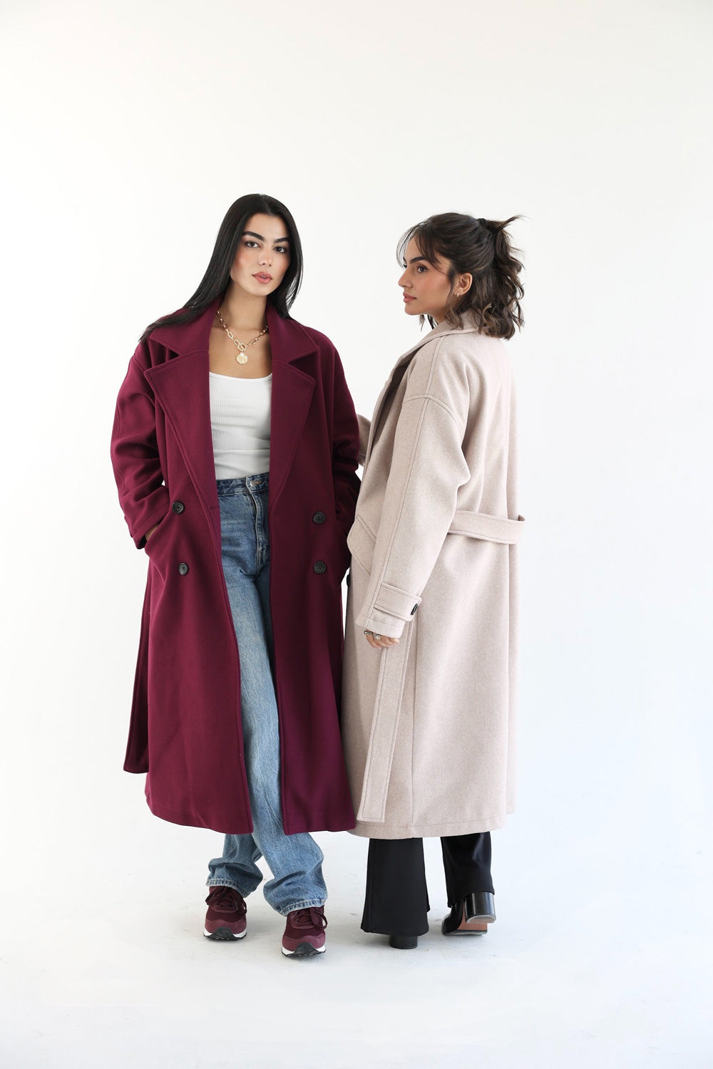 Wool Blend Oversized Coat - Beige