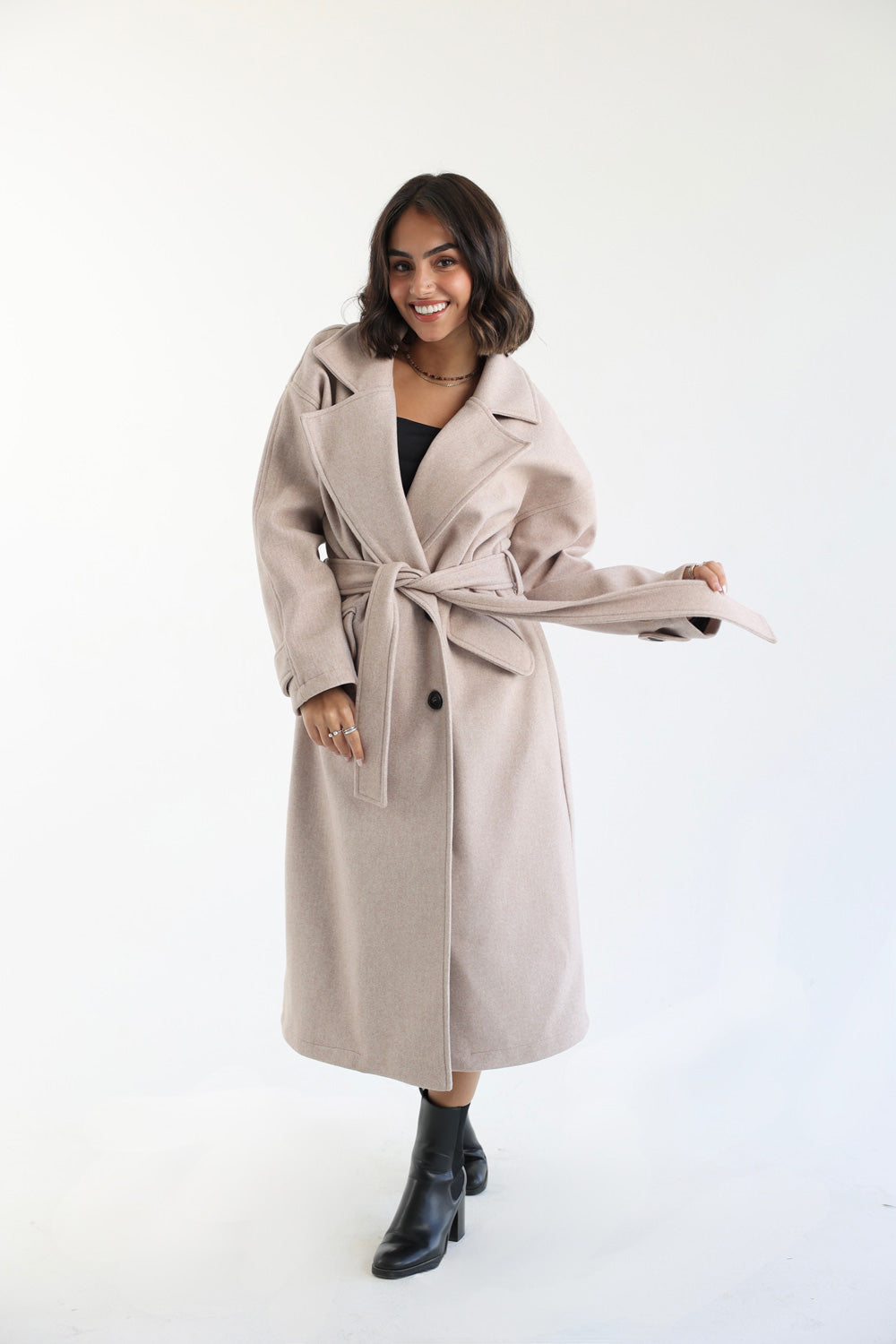 Wool Blend Oversized Coat - Beige