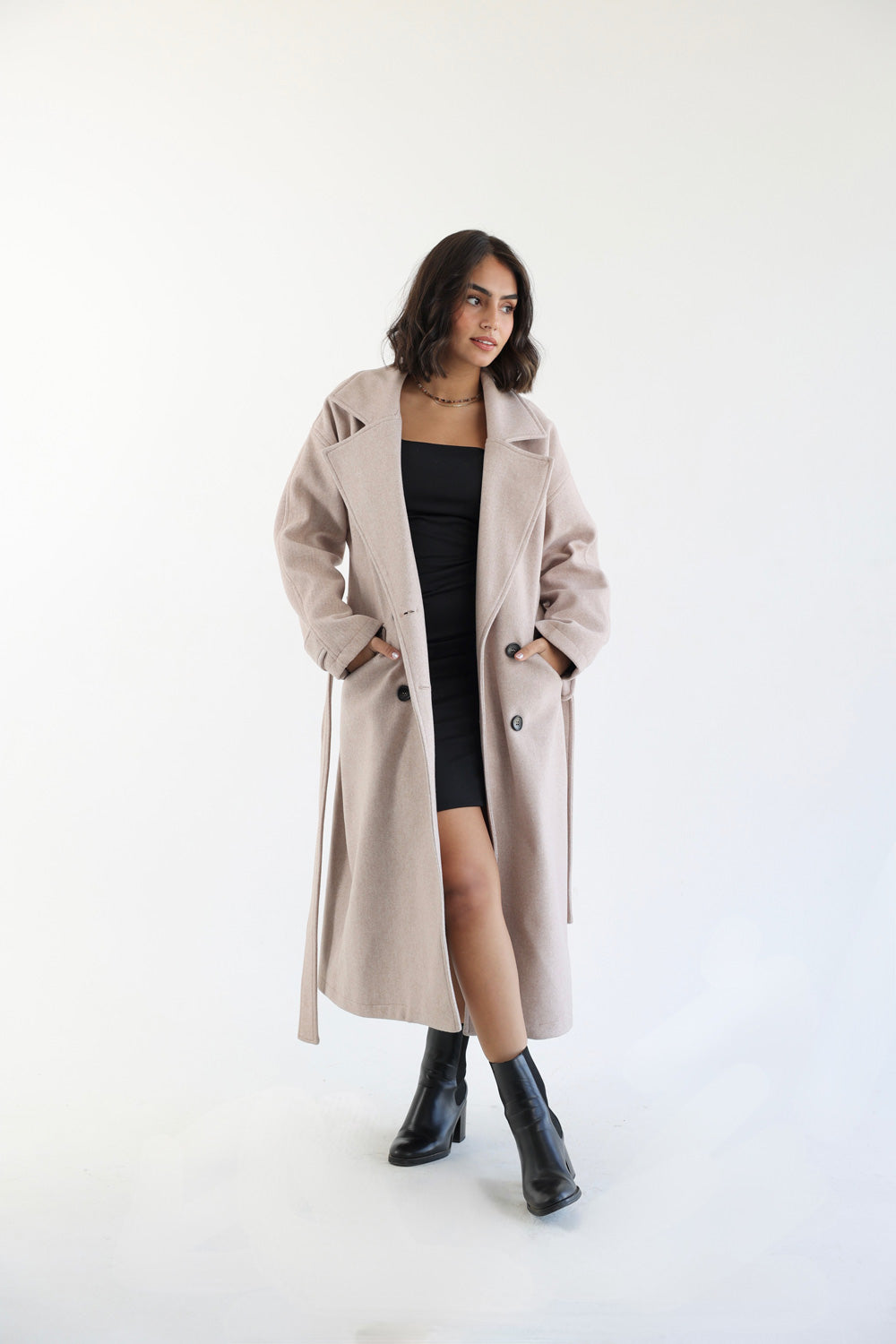 Wool Blend Oversized Coat - Beige