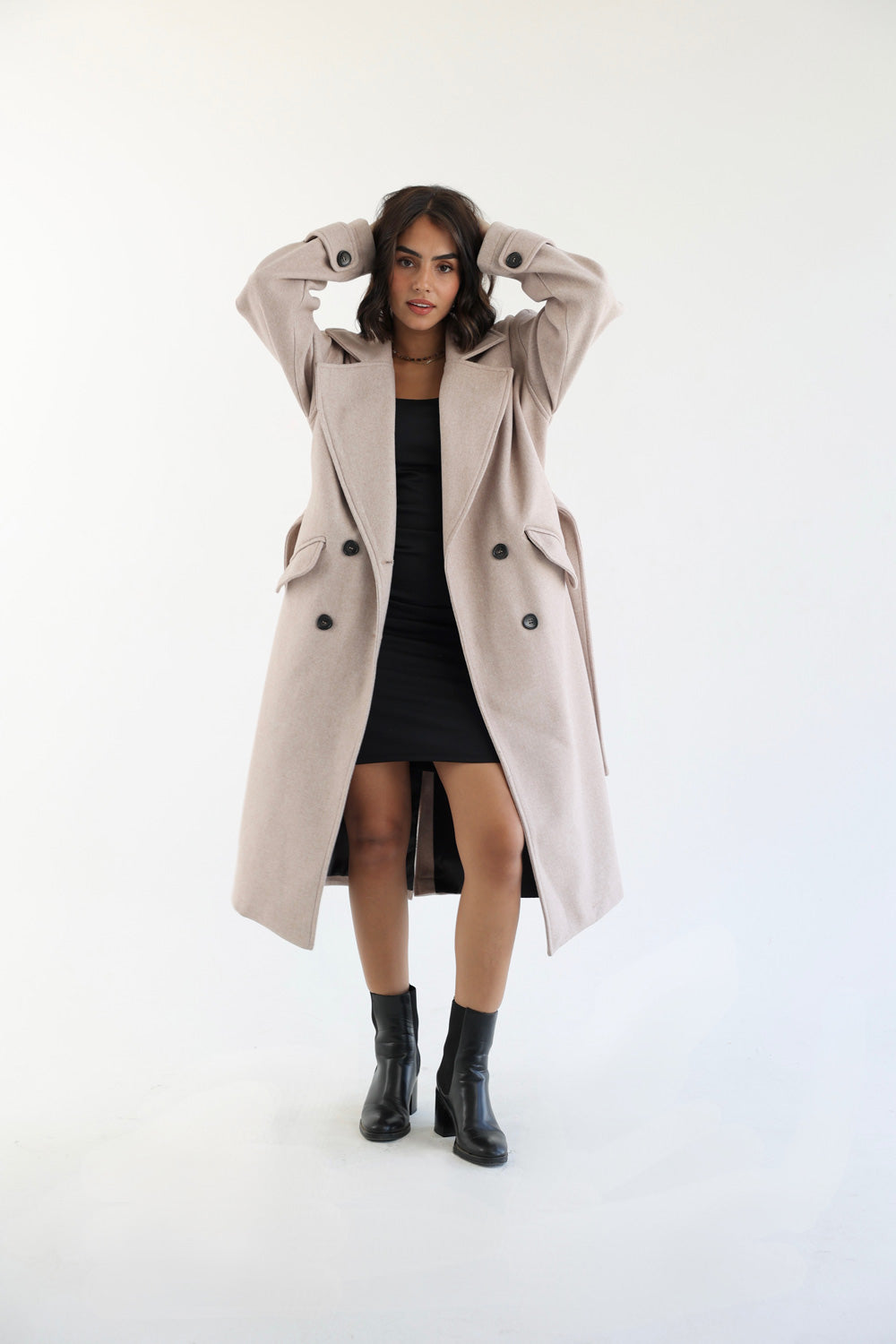 Wool Blend Oversized Coat - Beige