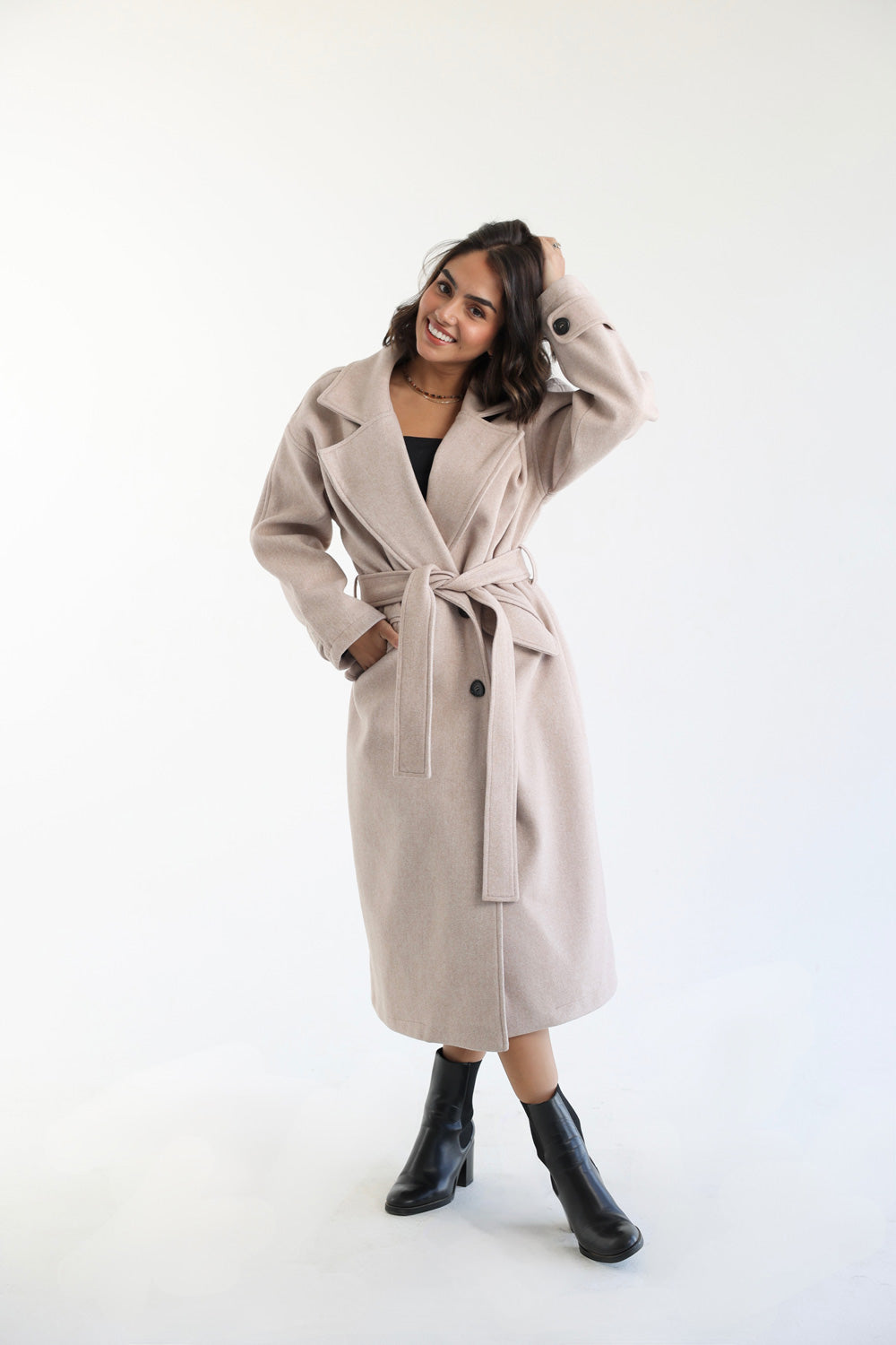 Wool Blend Oversized Coat - Beige