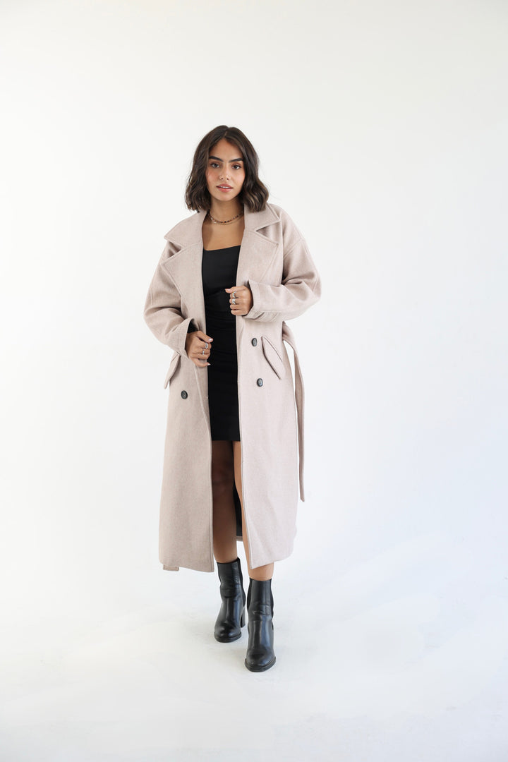 Wool Blend Oversized Coat - Beige