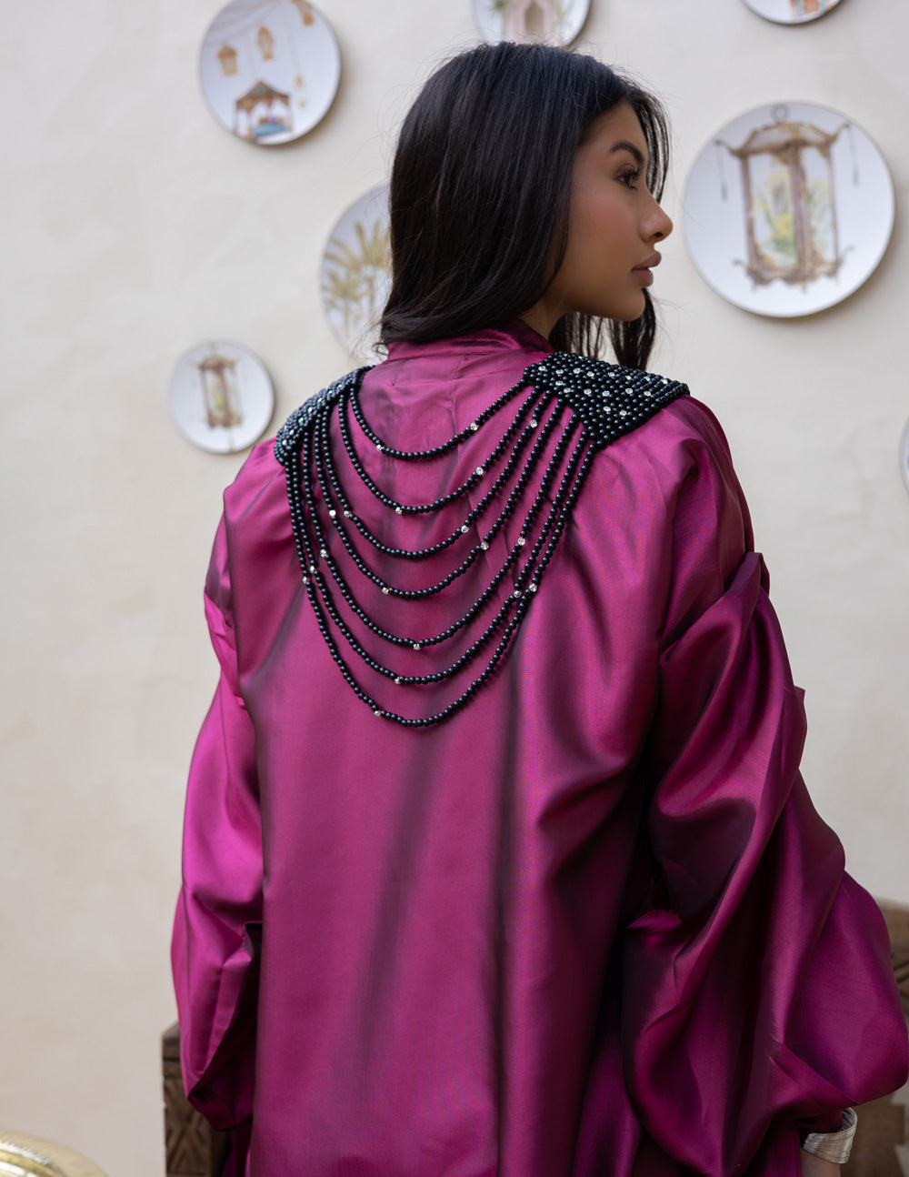 Dark fuchsia Taffeta abaya