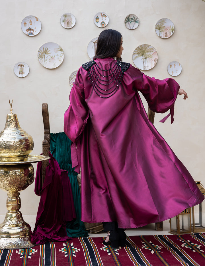 Dark fuchsia Taffeta abaya