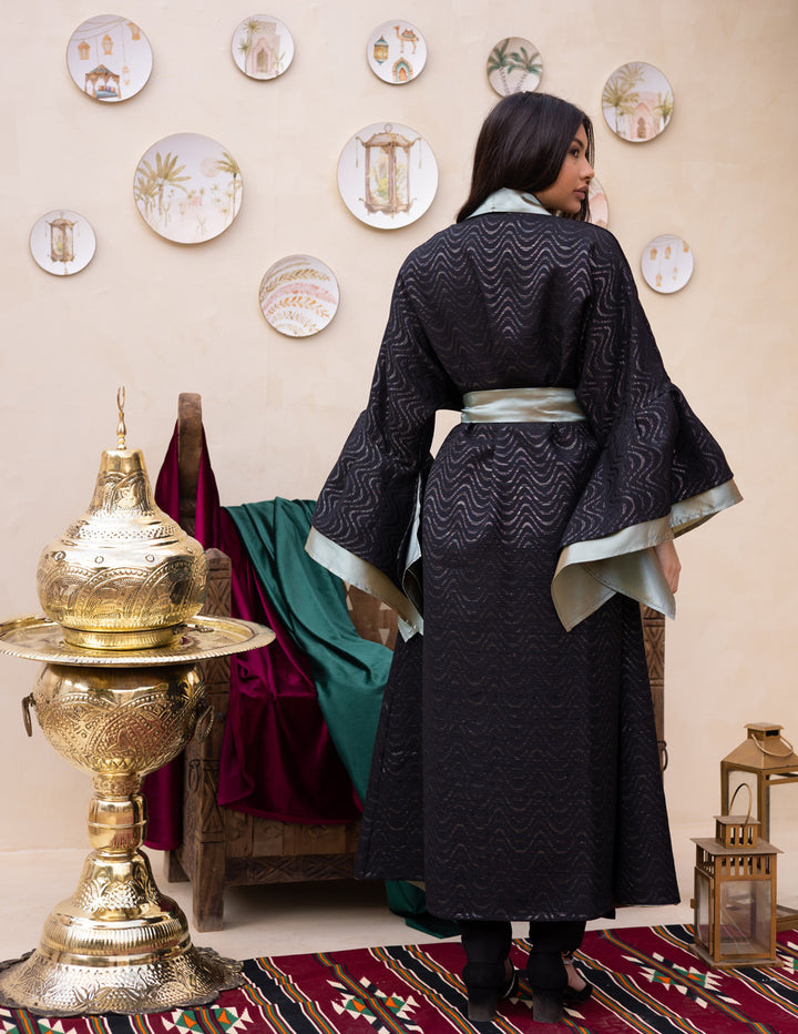 Taffeta Puffy Sleeves Abaya - Beige