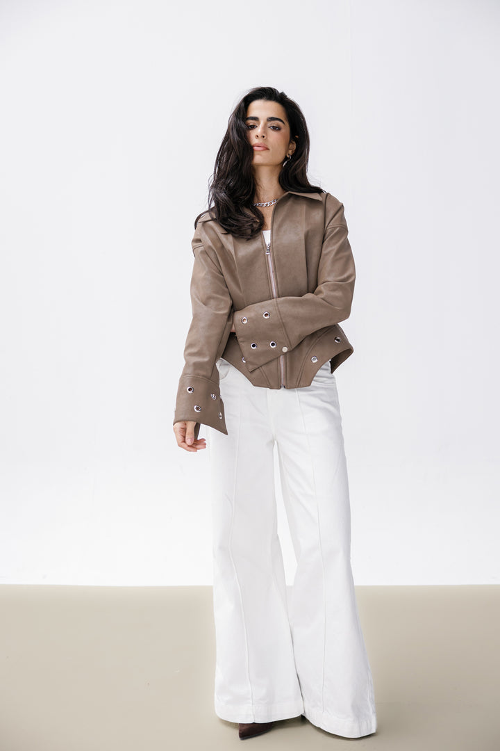 Peplum Leather Jacket - Cafe
