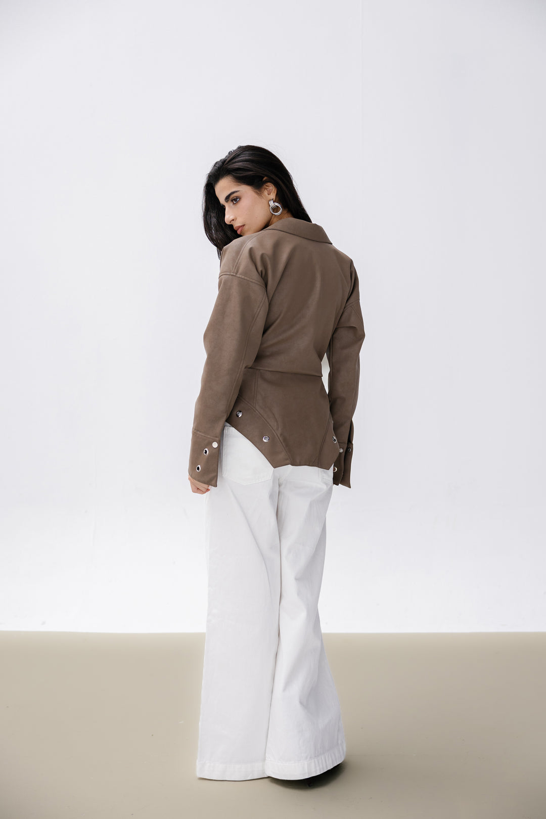 Peplum Leather Jacket - Cafe