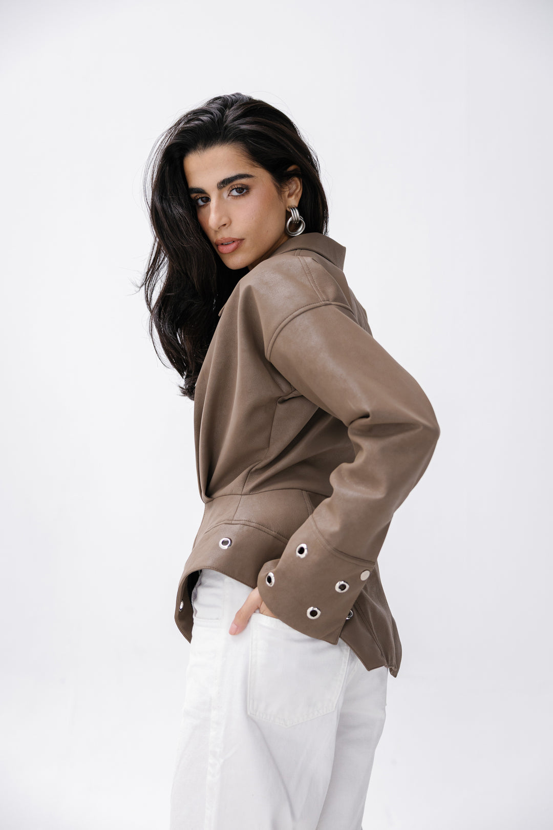 Peplum Leather Jacket - Cafe