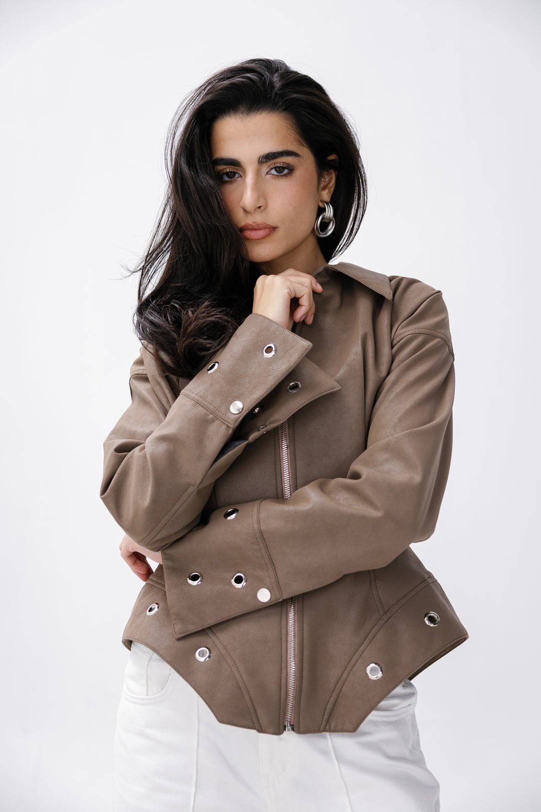 Peplum Leather Jacket - Cafe