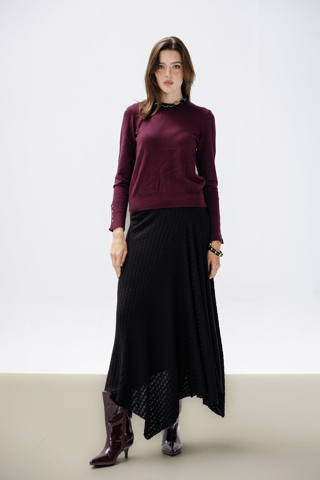 Asymmetric Knitted Skirt - Black