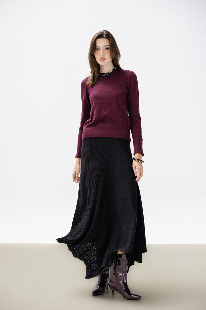 Asymmetric Knitted Skirt - Black