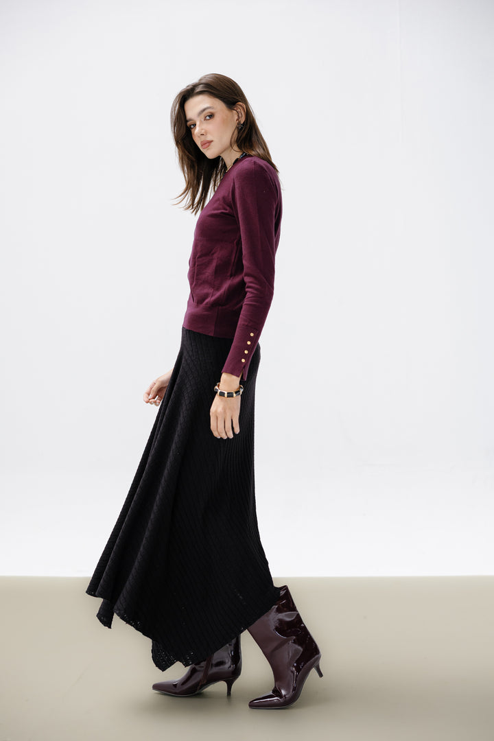 Asymmetric Knitted Skirt - Black