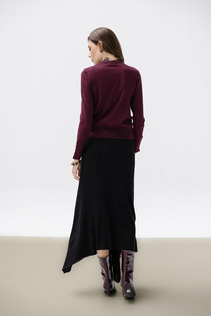 Asymmetric Knitted Skirt - Black