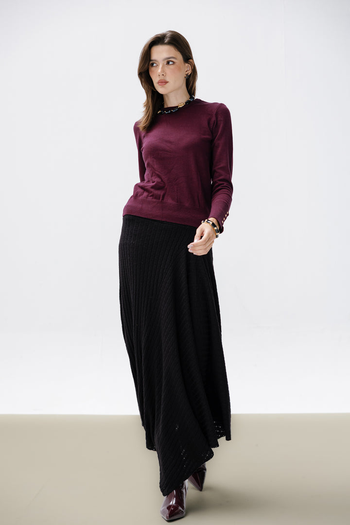 Asymmetric Knitted Skirt - Black