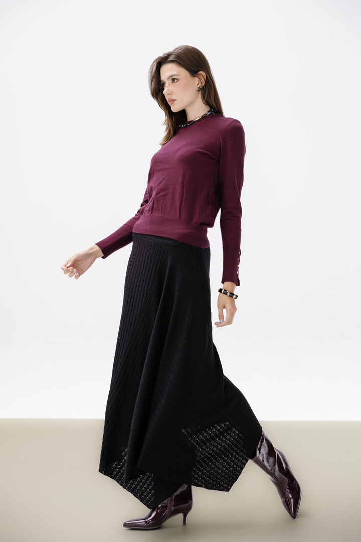 Asymmetric Knitted Skirt - Black