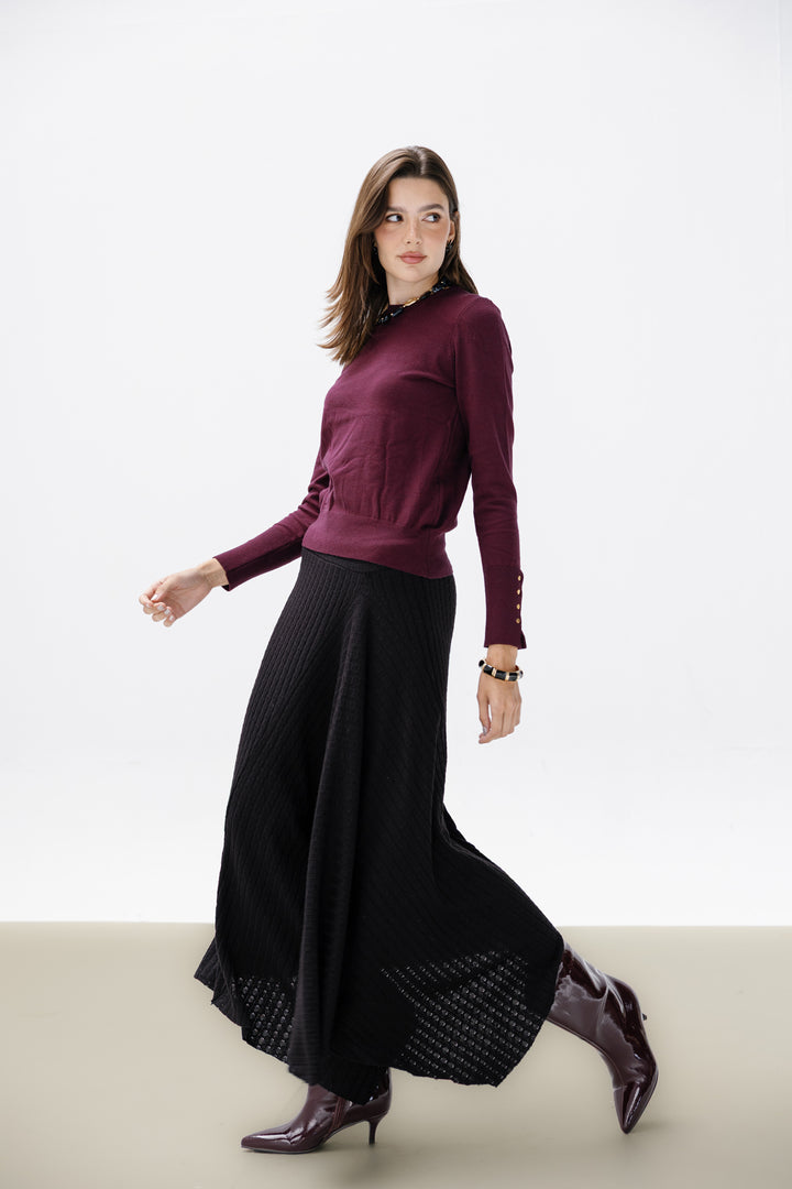 Asymmetric Knitted Skirt - Black