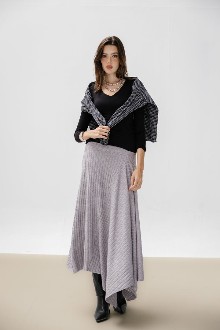 Asymmetric Knitted Skirt - Grey