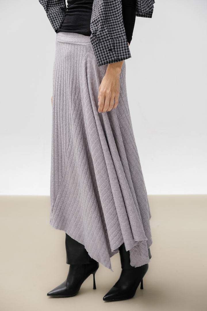 Asymmetric Knitted Skirt - Grey