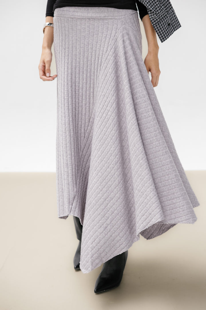 Asymmetric Knitted Skirt - Grey