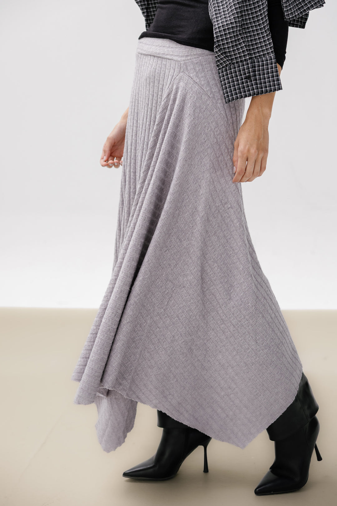 Asymmetric Knitted Skirt - Grey