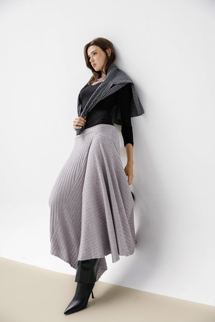 Asymmetric Knitted Skirt - Grey