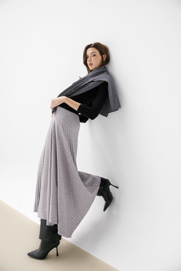 Asymmetric Knitted Skirt - Grey
