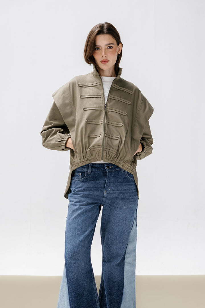Denim Zipper Jacket - Olive
