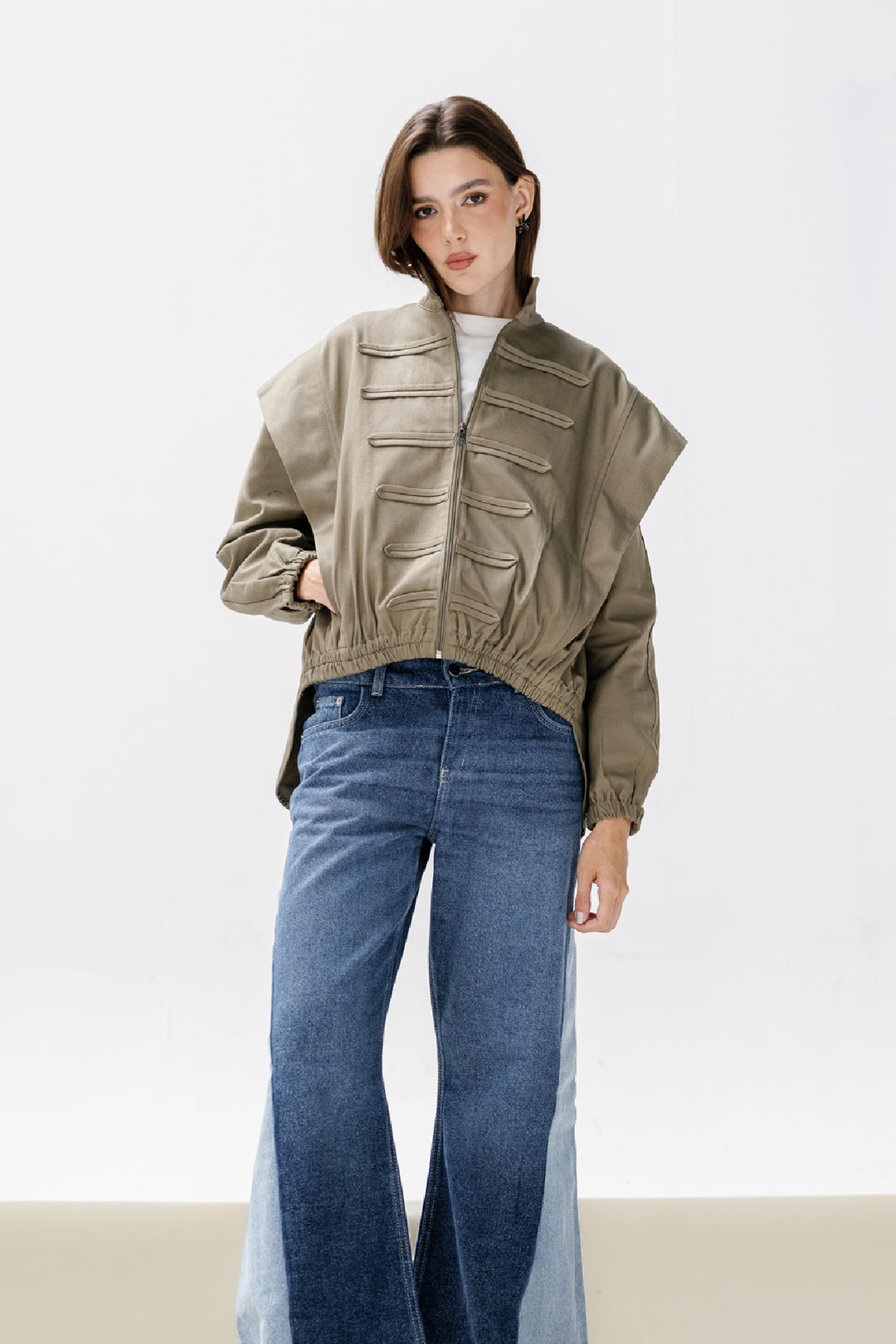 Denim Zipper Jacket - Olive