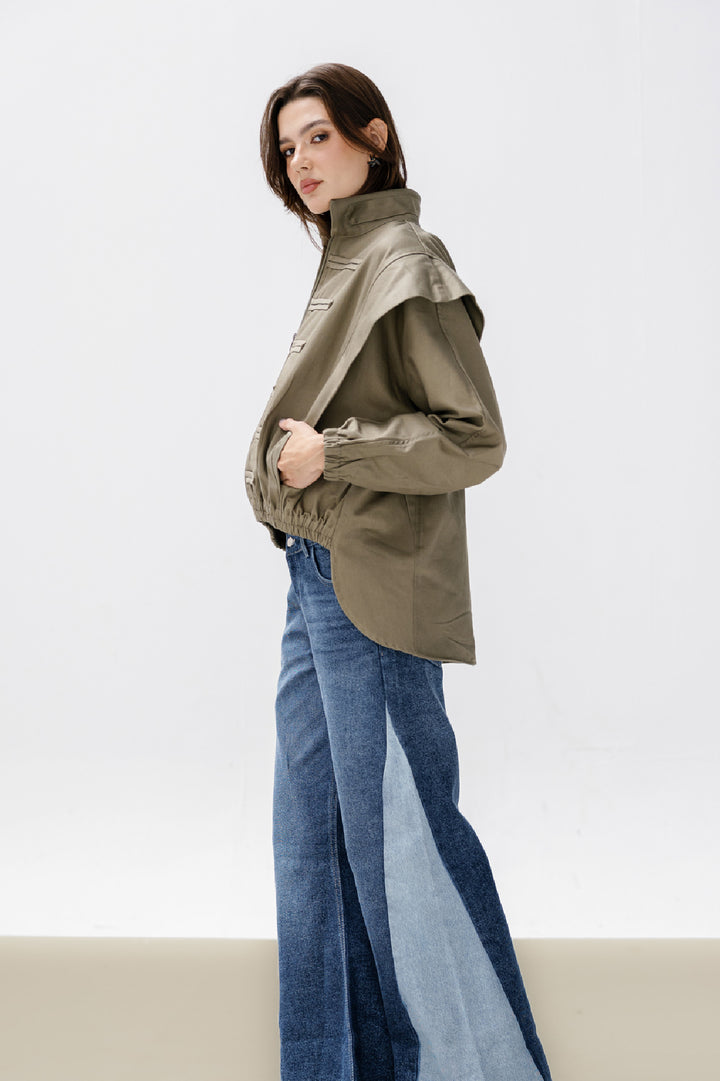 Denim Zipper Jacket - Olive