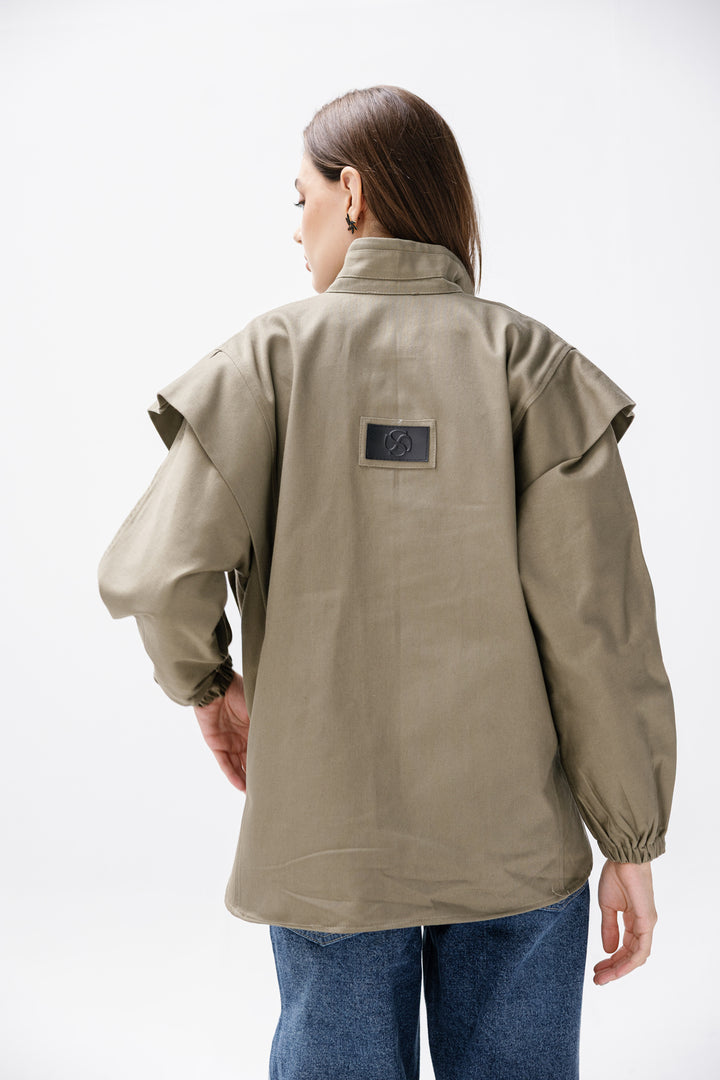 Denim Zipper Jacket - Olive