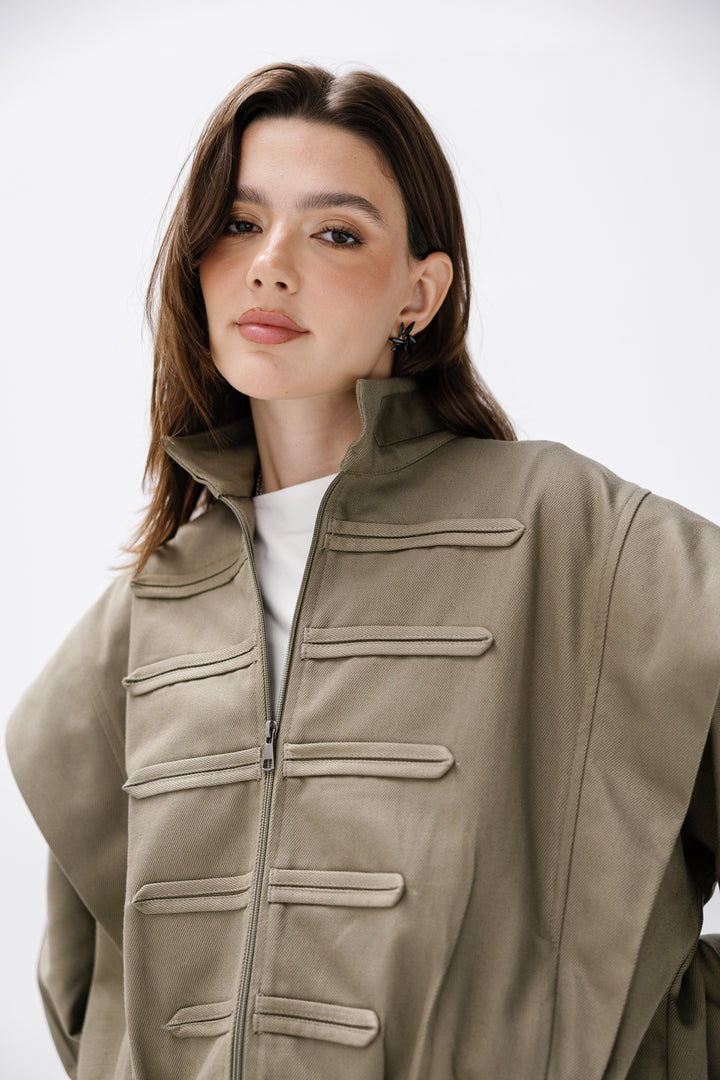 Denim Zipper Jacket - Olive