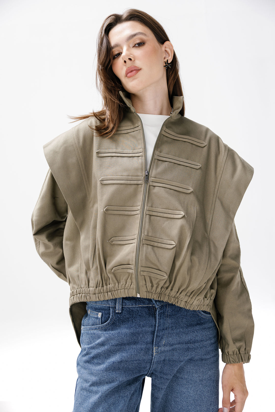 Denim Zipper Jacket - Olive
